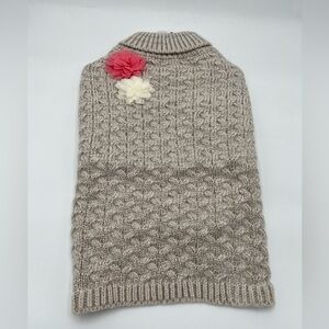 Top Paw Taupe/Silver Cable Knit Dog Sweater with Flowers XL NWT